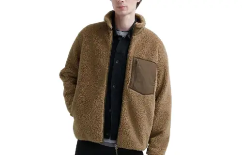 UNIQLO Velvet Jackets Unisex Dark Beige Stand Collar Moderate
