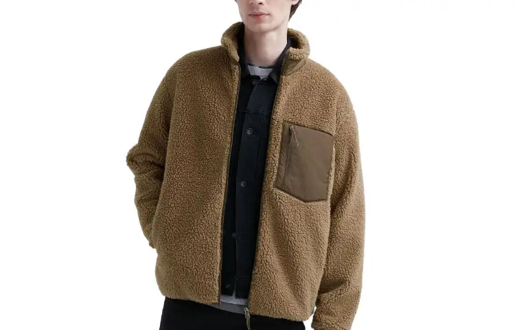 UNIQLO Velvet Jackets Unisex Dark Beige Stand Collar Moderate