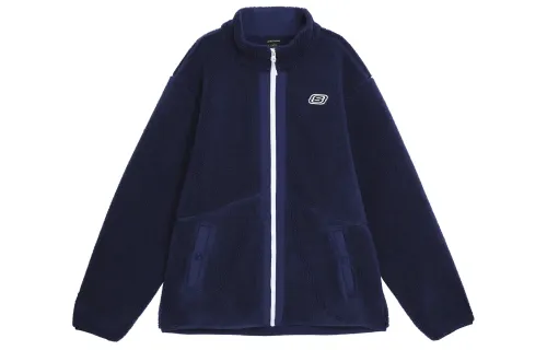 Skechers Letter Embroidery Stand Collar Knitted Fabric Thermal Fleece Lined Sports Velvet feel Coat Men's Medieval Blue