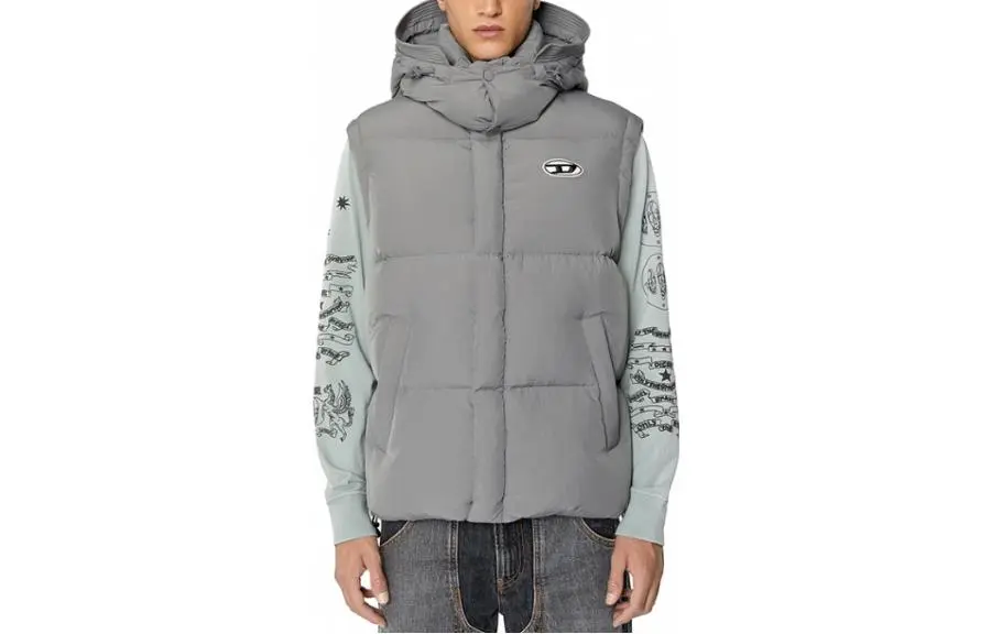 DIESEL Down Vests Men's Gray Hooded Moderate Other