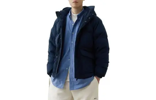 New Balance Down Jackets Unisex Dark Blue Hooded Fleece Lined Puffer Jacket