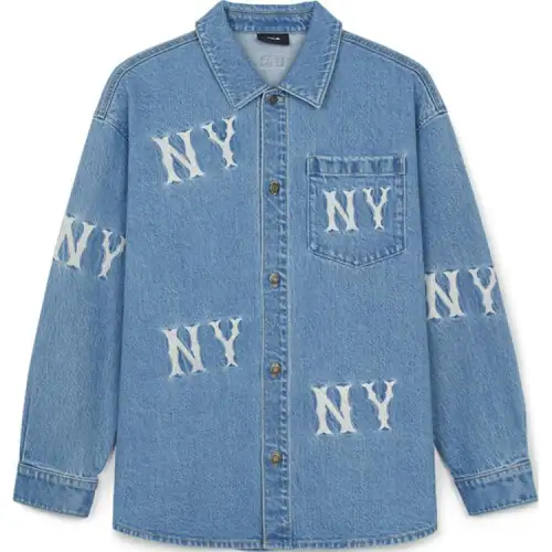 MLB Comfortable soft denim long-sleeve, azure jacket for men and women, with embroidery