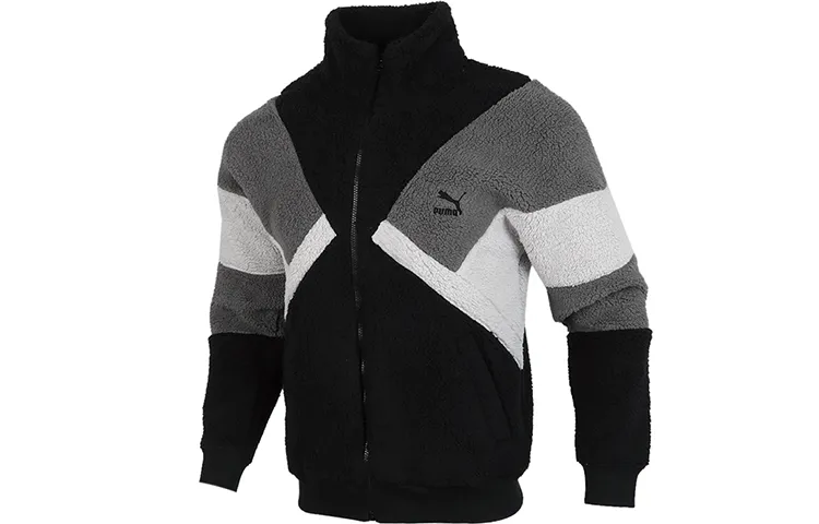 PUMA Velvet Jackets Men's Black Stand Collar Moderate Straight Fit