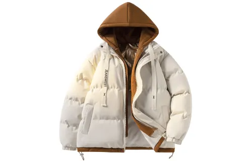 JEANSWEST Puffer Jackets Men's Hooded Thickened Mock Two Piece Puffer Jacket