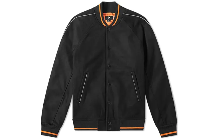 Converse Baseball Jackets Men's Black Baseball Collar Moderate Straight Fit