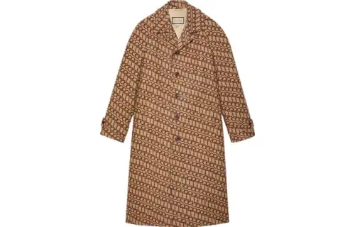 GUCCI Coats Men's Camel Lapel Moderate Straight Fit