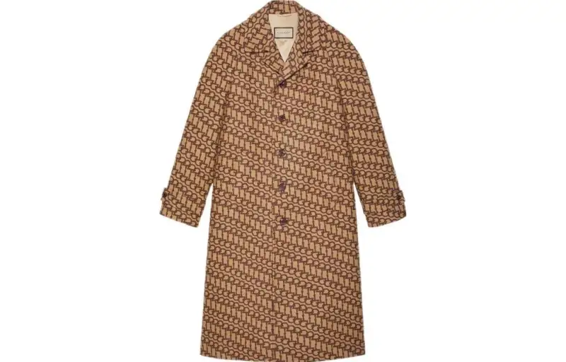 GUCCI Coats Men's Camel Lapel Moderate Straight Fit