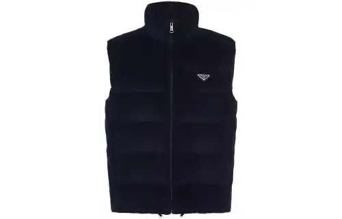 PRADA Down Vests Men's Blue Stand Collar Moderate