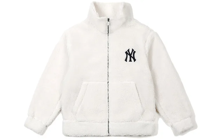 MLB Velvet Jackets Unisex Ivory White Stand Collar Moderate