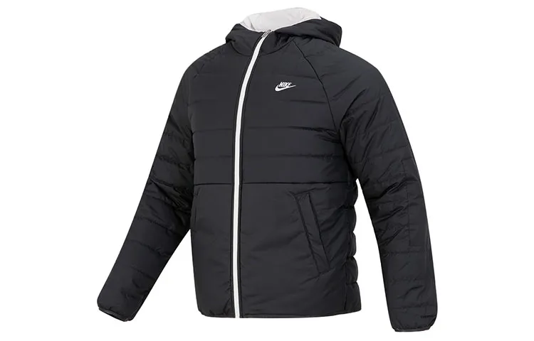 Nike Puffer Jackets Men's Black Hooded Moderate Quilted Padded Jacket