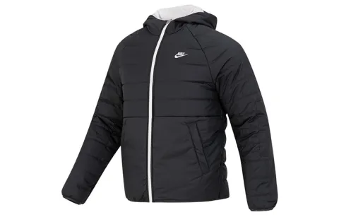 Nike Puffer Jackets Men's Black Hooded Moderate Quilted Padded Jacket