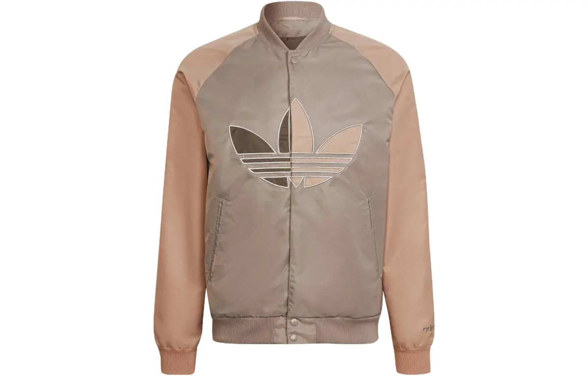 Adidas Originals Clgt Baseball Jackets Men's Light Brown Gray Baseball Collar Moderate Straight Fit