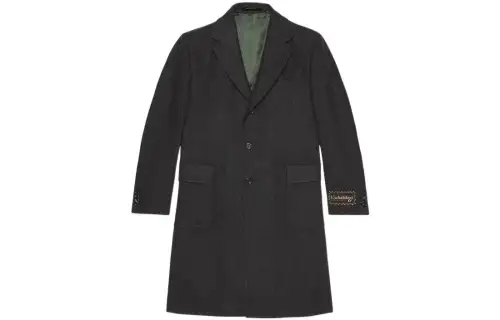 GUCCI Coats Men's Dark Gray Lapel Moderate Straight Fit