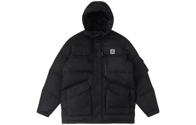 Converse Premium Mid Down Jackets Men's Black Hooded Moderate Straight Fit