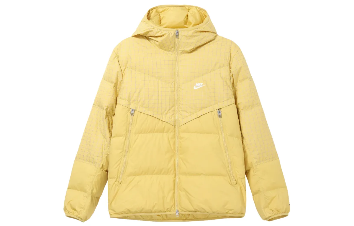 Nike Down Jackets Men's Yellow Hooded Moderate Down Jacket