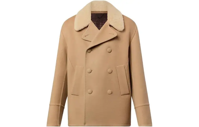 LOUIS VUITTON Double Face Wool-Silk Peacoat With Shearling Collar