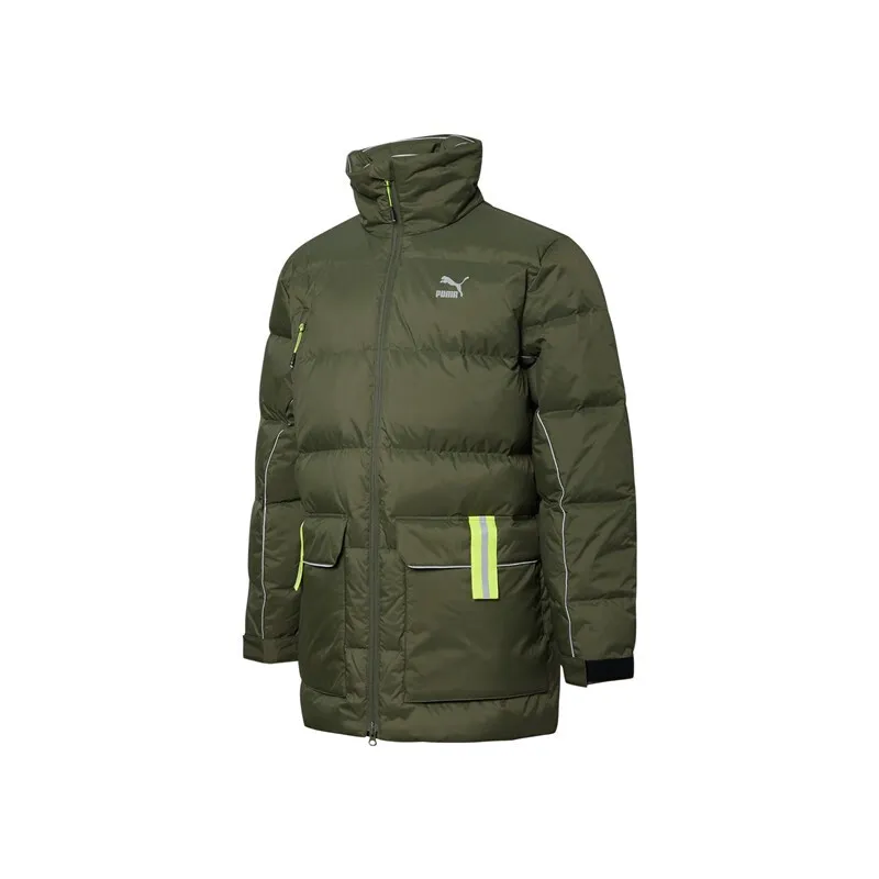 PUMA Sports Life Collection Down Jackets Men's Army Green Stand Collar Moderate Other