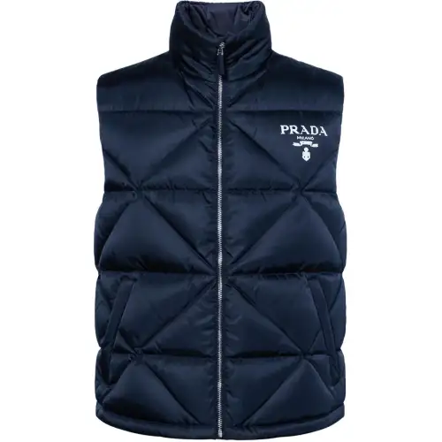 PRADA Down Vests Men's Navy Stand Collar Moderate