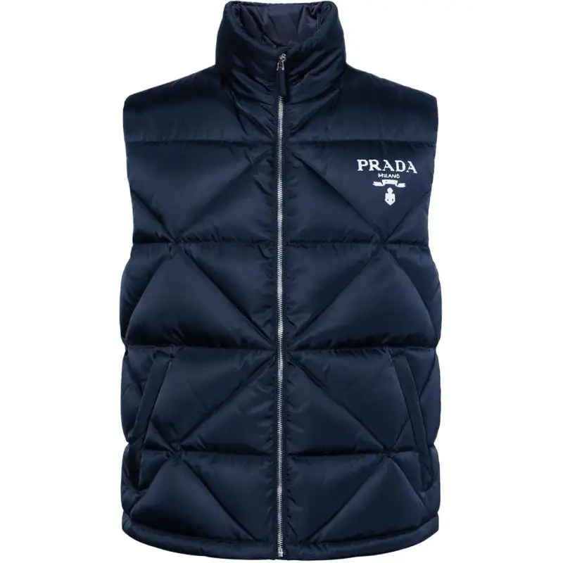 PRADA Down Vests Men's Navy Stand Collar Moderate