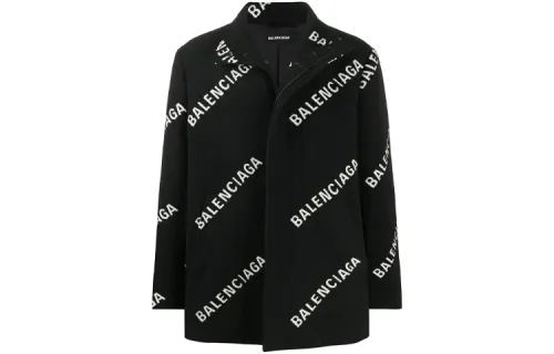 Balenciaga Coats Men's Black Stand Collar Moderate