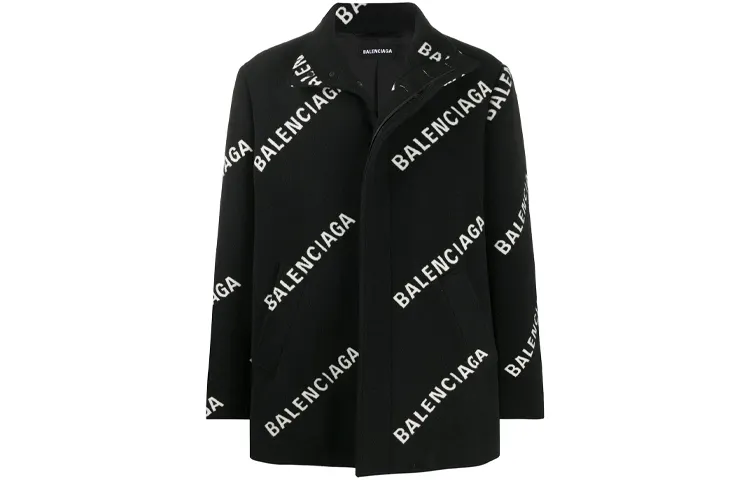 Balenciaga Coats Men's Black Stand Collar Moderate