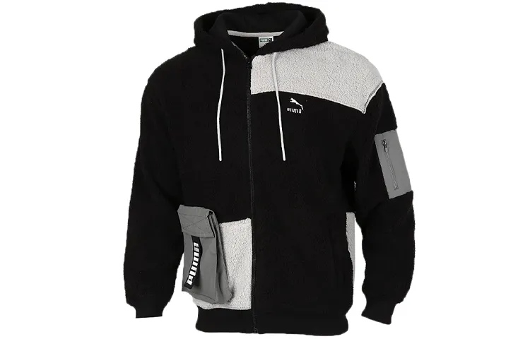 PUMA Velvet Jackets Men's Black Gray Hooded Moderate