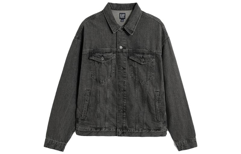 GAP Denim Jackets Men's Black Gray Color Lapel Moderate Other