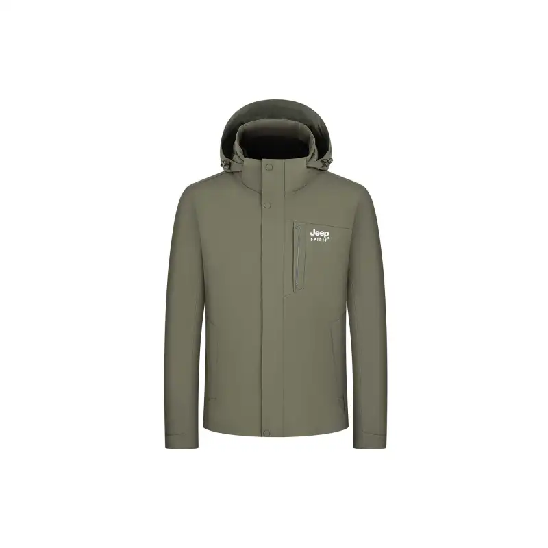 JEEP SPIRIT Wear-resistant travel liner with down with hood for hiking, waterproof windproof keep warm jacket for traveling, three-in-one