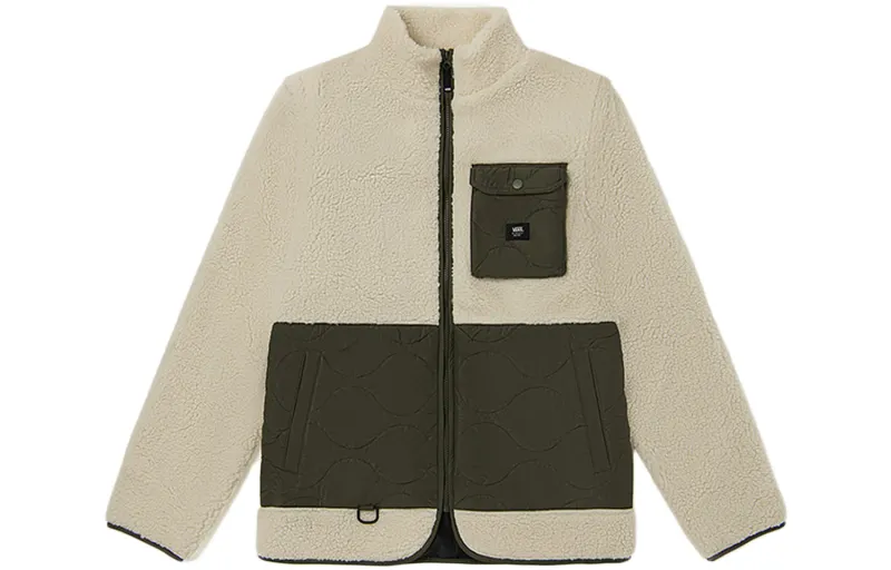 Vans Velvet Jackets Unisex White Green Multicolor Stand Collar Moderate