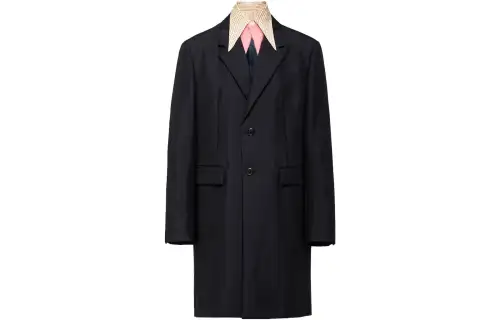 PRADA Coats Men's Blue Suit Collar Moderate Straight Fit