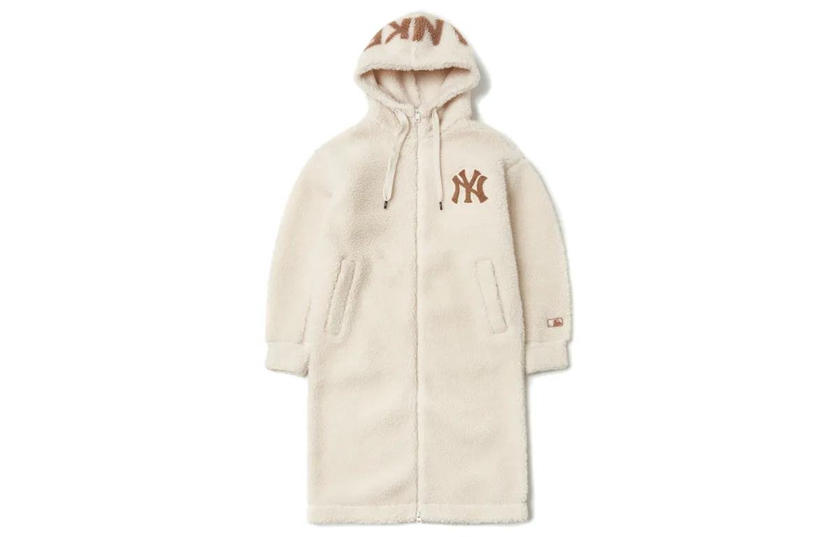 MLB DUMBLE FLEECE New York Yankees Velvet Jackets Unisex Cream Hooded (Non-detachable) Moderate