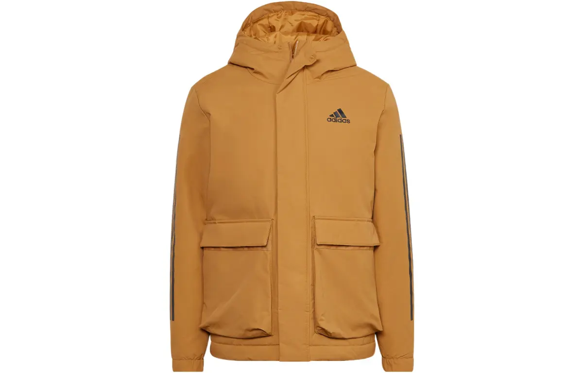 Adidas Puffer Jackets Men's Yellow Hooded Moderate Other