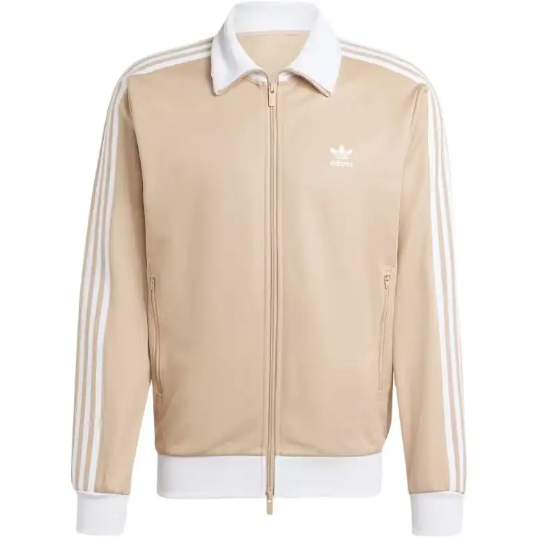 Adidas originals Adicolor Classics Beckenbauer Track Top Striped Brand Logo Print Lapel Zipper Long Sleeve Jacket Men's Magic Beige