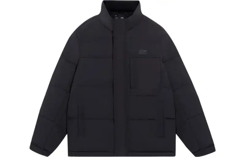 Li Ning Sports Life Collection Down Jackets Men's Black Stand Collar Moderate Down Jacket