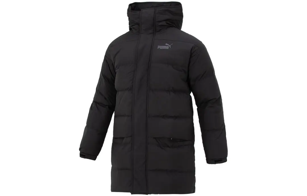 PUMA Down Jackets Unisex Black Hooded Moderate Quilted Down Jacket