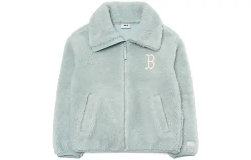 MLB Velvet mint green jacket with zipper for men and women, with embroidery