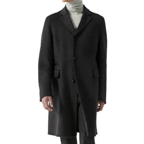 HERMES Coats Men's Black Lapel Moderate Straight Fit
