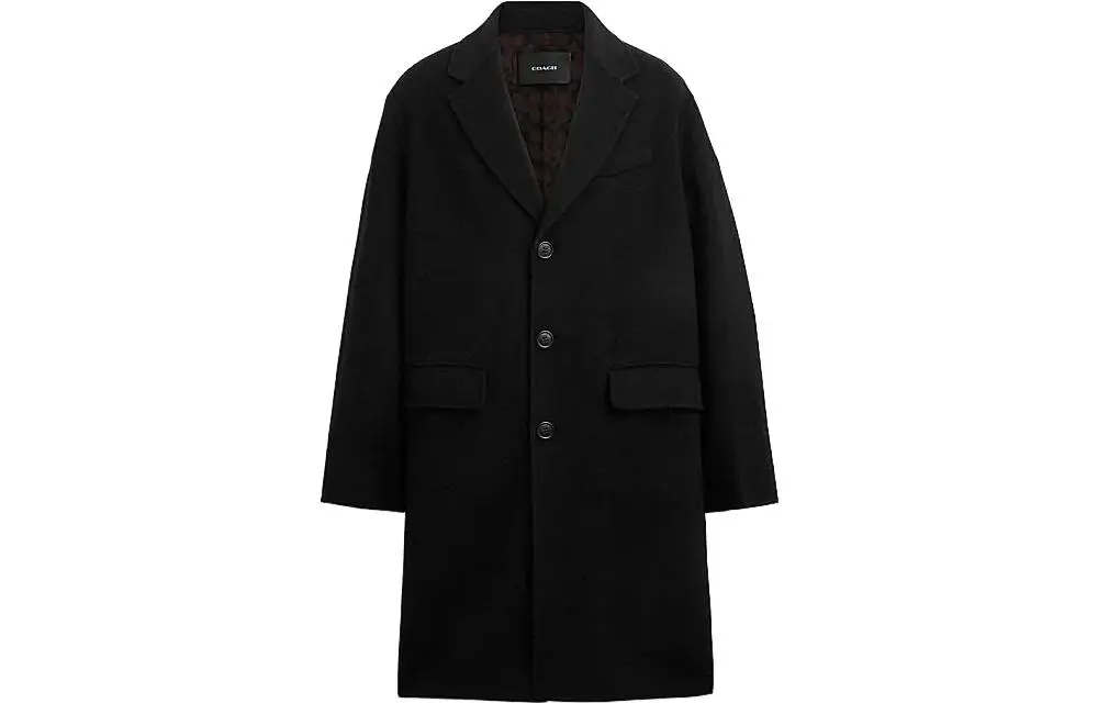 COACH Coats Men's Black Lapel Moderate Straight Fit