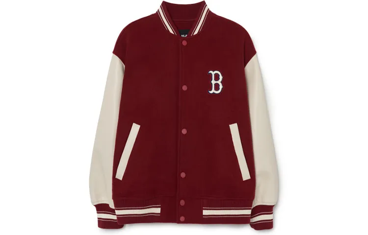 MLB Boston Red Sox Baseball Jackets Unisex Burgundy Baseball Collar Thickened