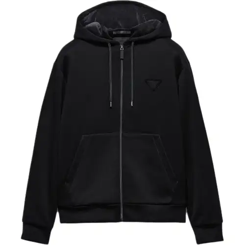 PRADA Technical Fleece Hooded Cardigan Jackets & Coats Men's Black