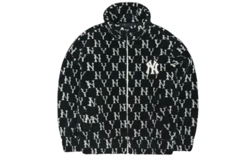 MLB Velvet Jackets Unisex Black Stand Collar Thickened And Fleece Lined
