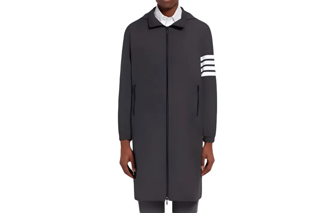 THOM BROWNE Coats Men's Charcoal Gray Hooded Moderate Straight Fit