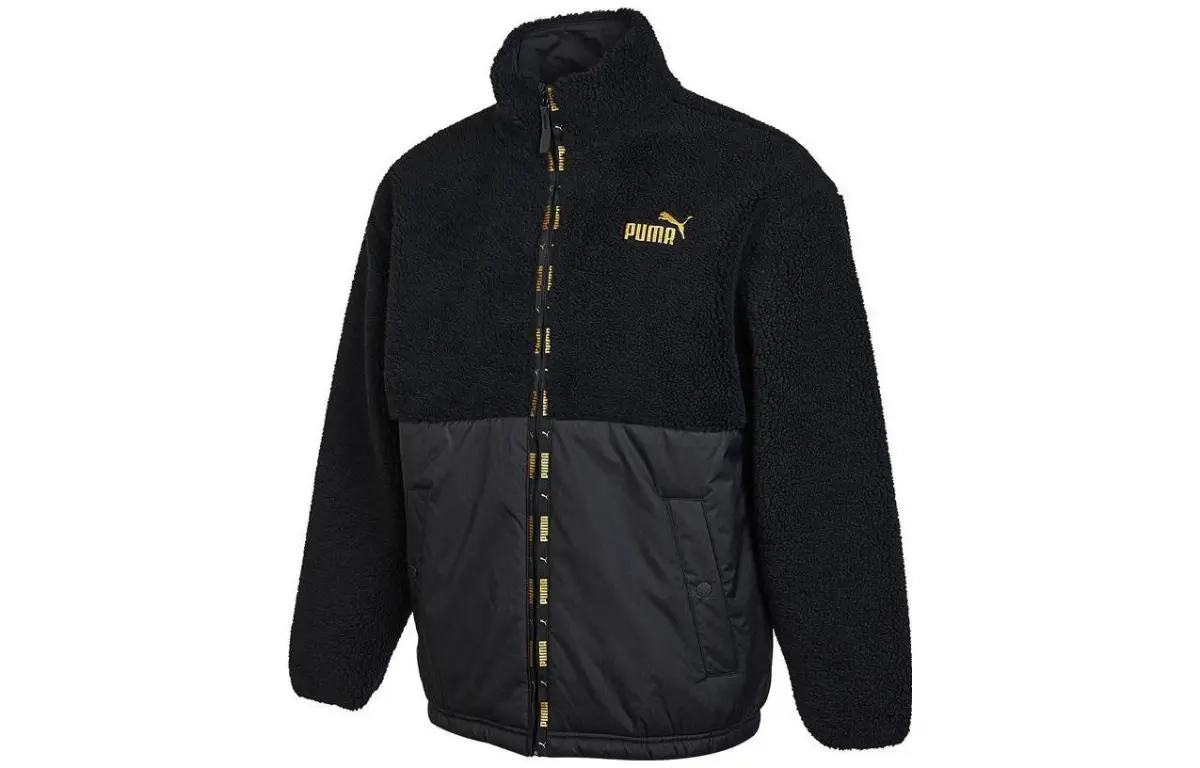 PUMA Velvet Jackets Men's Black Stand Collar Thickened