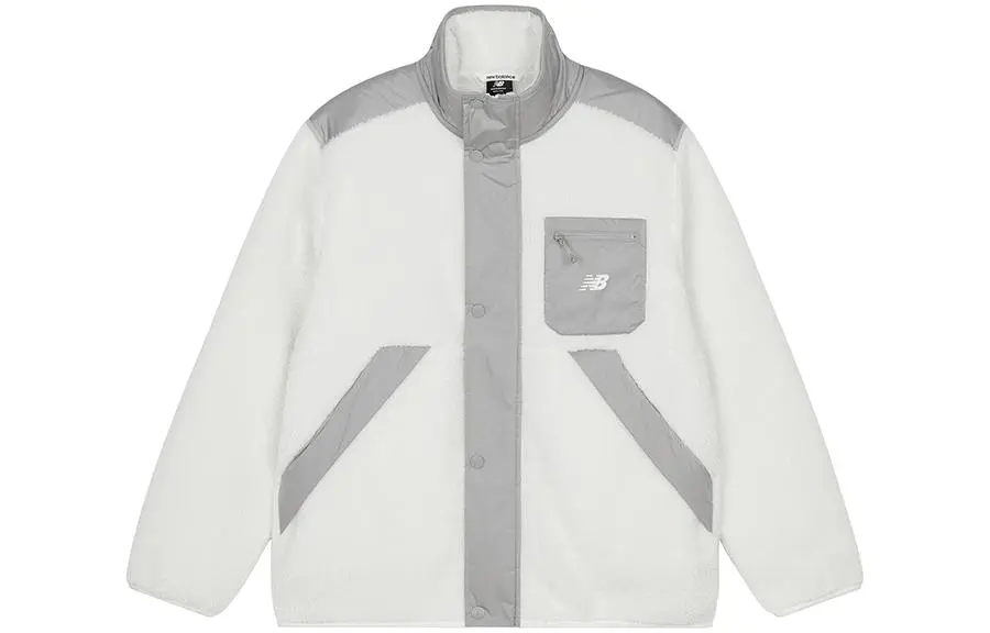 New Balance Velvet Jackets Men's White Stand Collar Thickened And Fleece-Lined