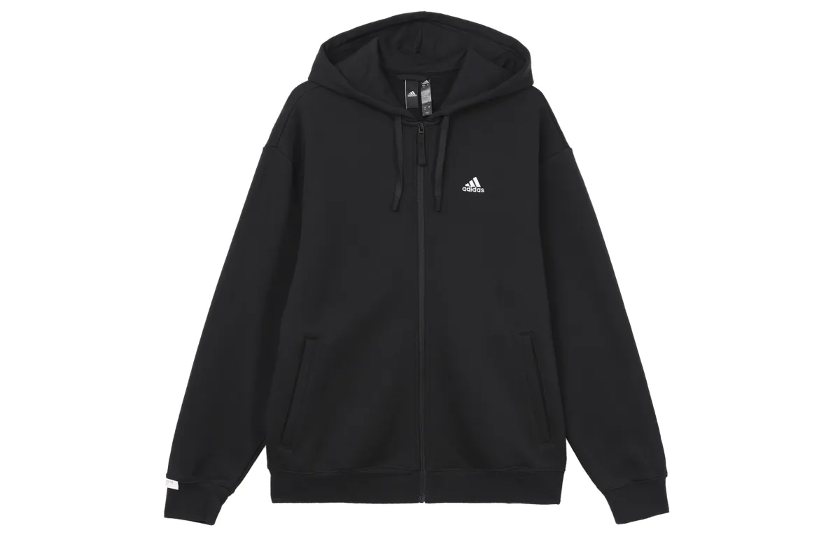 Adidas Hooded Zippers Thickened And Fleece Lined Athleisure Jacket Unisex Black