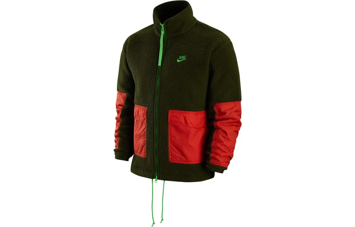 Nike Embroidery Logo Zippers Stand Collar Polar Fleece Fitted Fleece Lined Fleece Clothing Men's Rugged Green