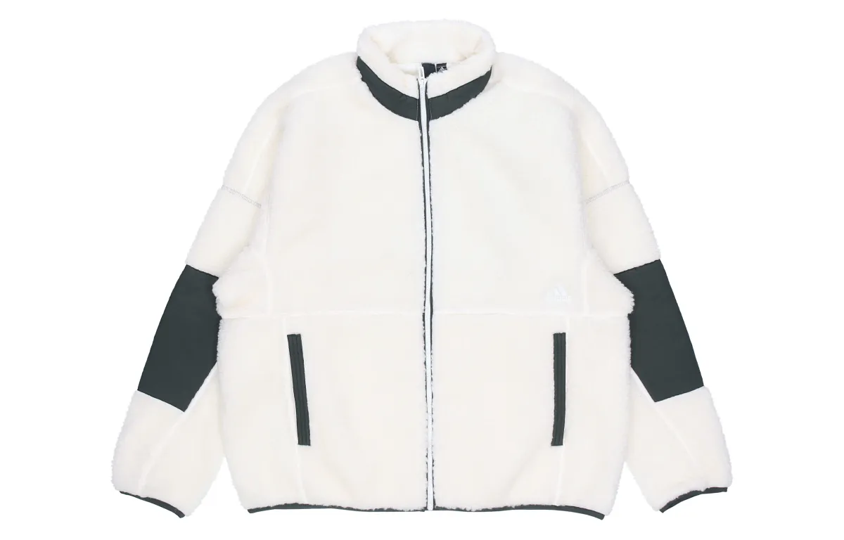 Adidas Velvet Jackets Men's White Stand Collar Thickened
