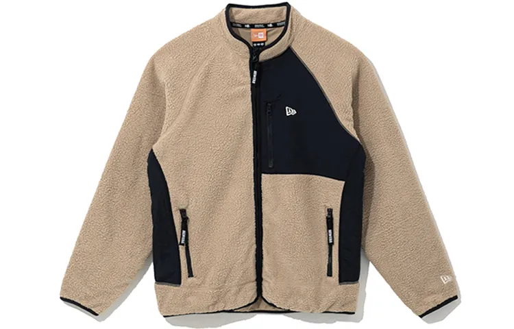 New Era Multicolor Fleece Lined Zippers Polar Fleece Jacket Unisex Beige