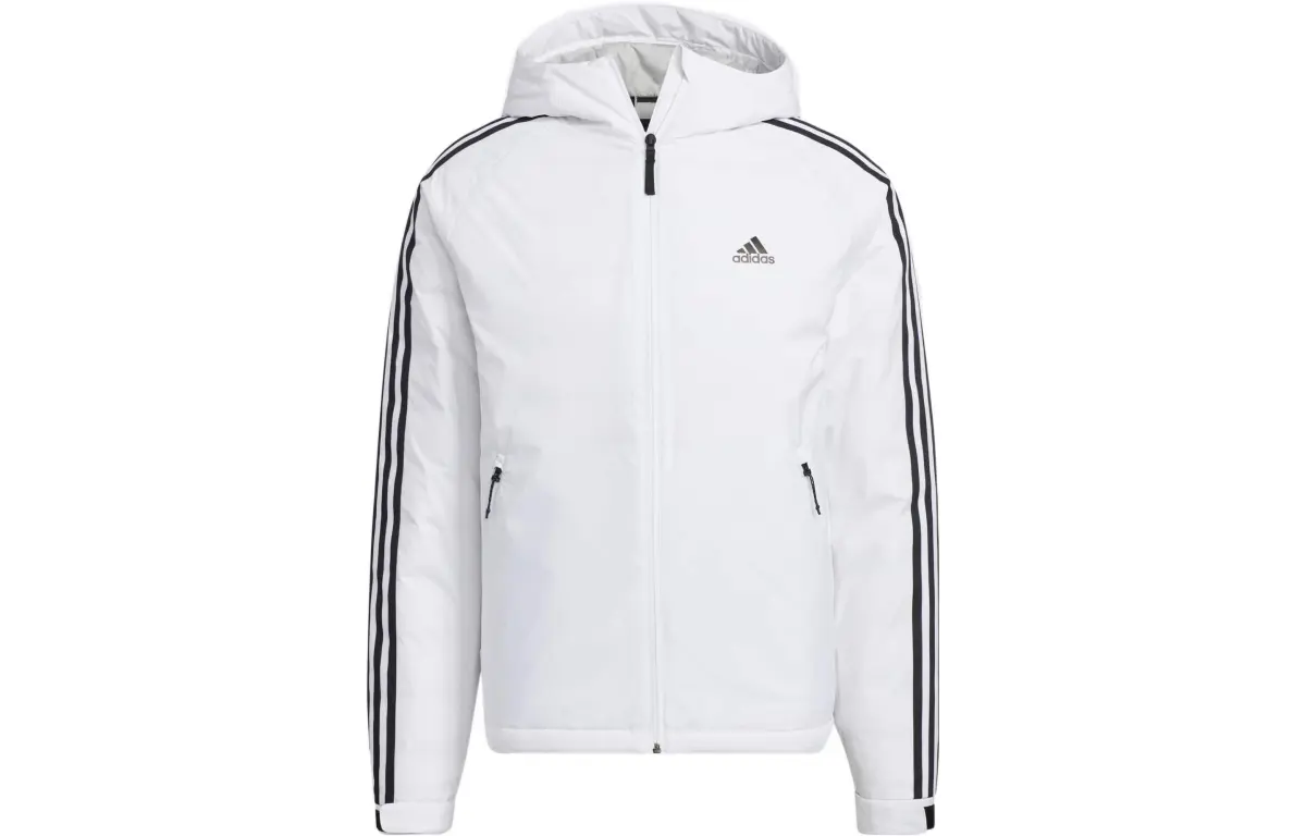 Adidas Down Jackets Men's White Hooded Moderate Quilted Down Jacket
