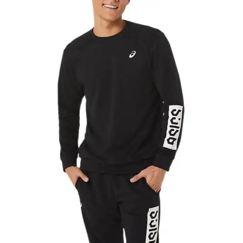 ASICS Sweatshirts Men's Black Crew Neck Moderate